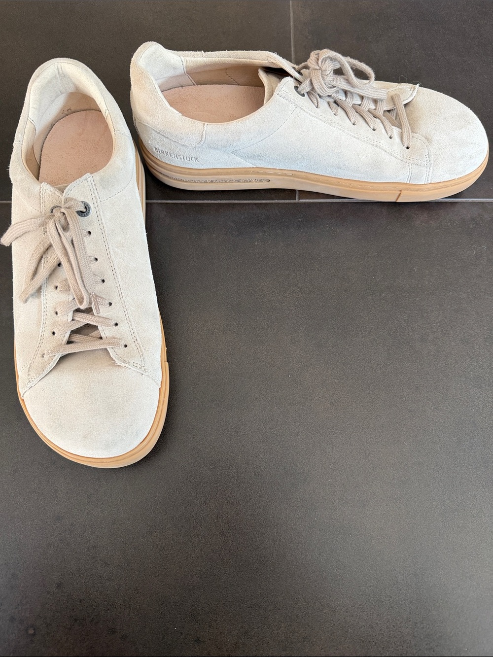 Birkenstock Men’s Suede Low-Top Sneakers in Light Tan with Gum Sole